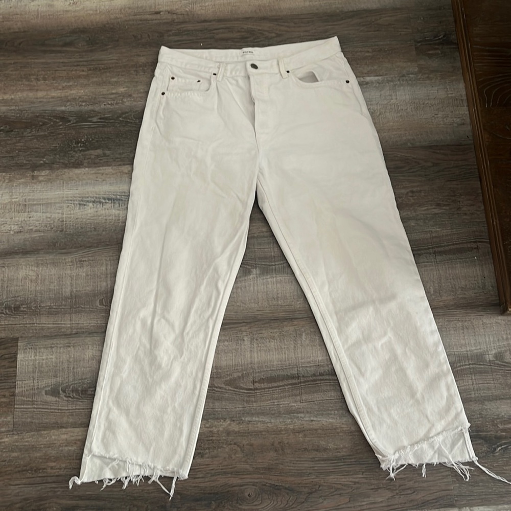GRLFRND: Cropped White Denim